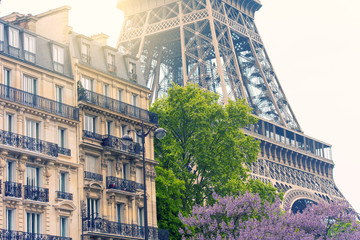 Eiffel tower next to the living house in Paris, France