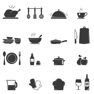 Kitchen and culinary icons on white background