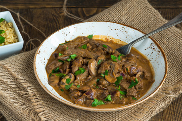 Beef and mushroom Strogonoff with rice