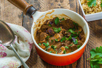 Beef and mushroom Strogonoff with rice