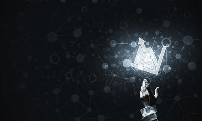 Digital diagram icon and man touching it with his finger