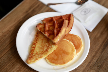 Dish of mixed breakfast Buffet - Waffle, Pancake