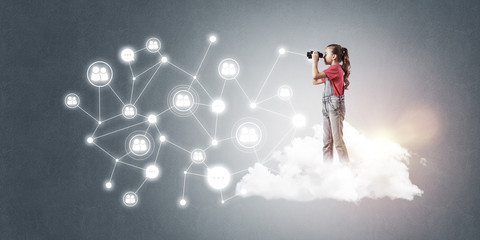 Fototapeta premium Idea of children Internet communication or online playing and pa