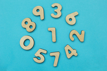 Set of numbers on a blue background, concept.