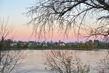 View of Neva river at sunset.
