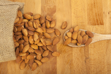 Peeled almonds closeup