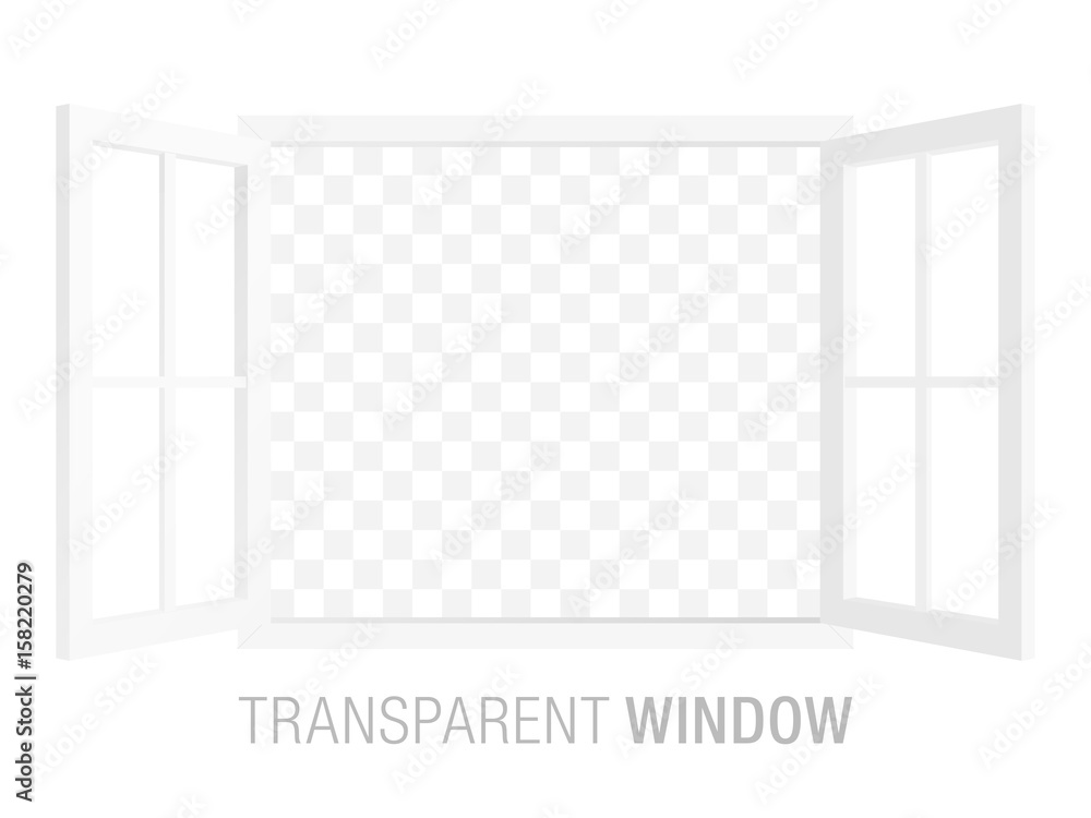 Poster white vector window template, isolated on background. two-sided opened window mockup.