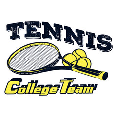 Vector tennis college team badge with superimposed texture for your design, print or internet