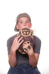 Boy Peeking Over Baseball Glove