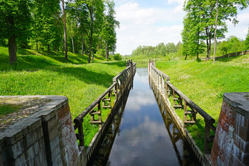 Gateways sluice (locks) on the Augustow Canal, Poland, Belarus. It is under the protection of UNESCO