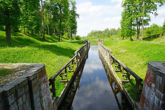 Gateways sluice (locks) on the Augustow Canal, Poland, Belarus. It is under the protection of UNESCO