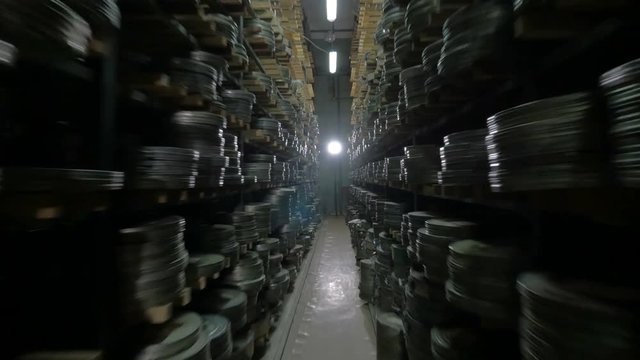 Thousands of videotapes being stored in film archive.
