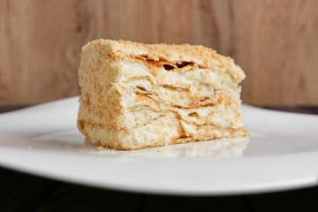 Piece of Napoleon cake on a plate