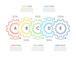 Thin line business infographic template with gears cogwheels 5 steps