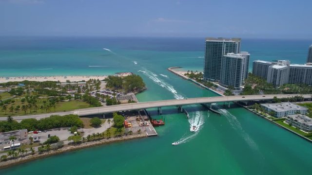Aerial video of the Haulover inlet and Bal Barbour Florida 4k