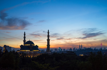 The Federal Territory Mosque is one of the major mosque in Kuala Lumpur, The mosque's design is a blend of Ottoman and Malay architectural styles.