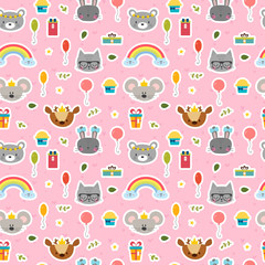 Cute seamless pattern with cartoon animals. Sweet background for children
