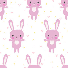Cute seamless pattern with cartoon bunny. Cartoon baby animals. Funny background for little girls and boys