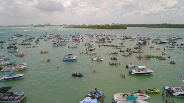 Drone over sandbar Memorial Day Weekend Miami Beach