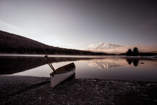 Moody Morning Canoe at Lake
