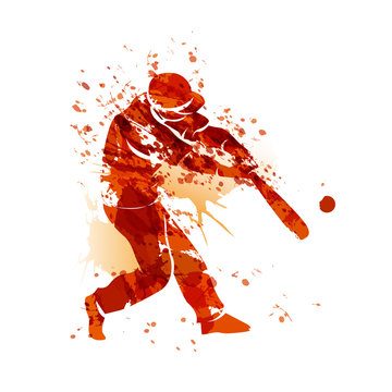 Vector watercolor silhouette of a baseball player