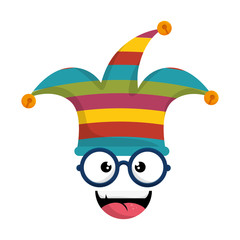 comic face with harlequin hat icon over white background. vector illustration