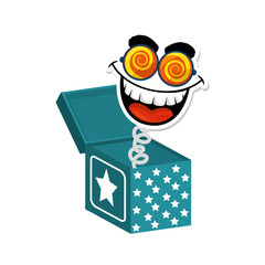 joke box with cartoon face icon over white background colorful design vector illustration