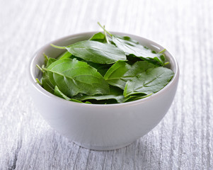 Basil leaves in a bowl