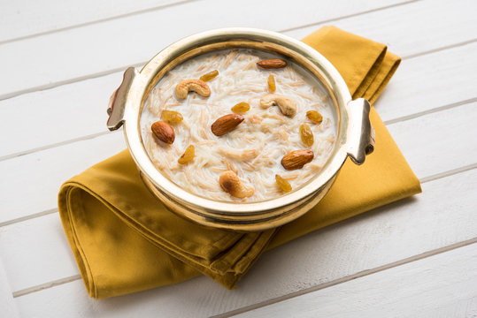Most famous Indian sweet pudding Kheer or semiya khir in a bowl.Selective focus