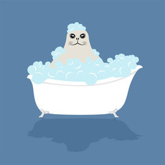 funny seal in bathtub