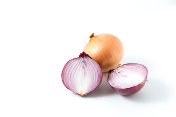 cutted onion isolated on white background
