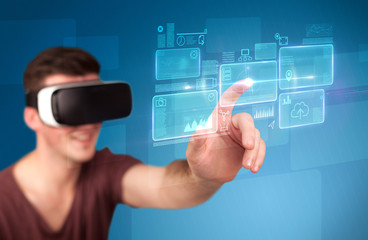 Man wearing virtual reality goggles