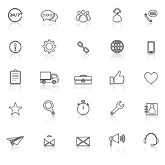 Customer service line icons with reflect on white background