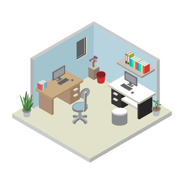 Isometric Office workplace illustration.
