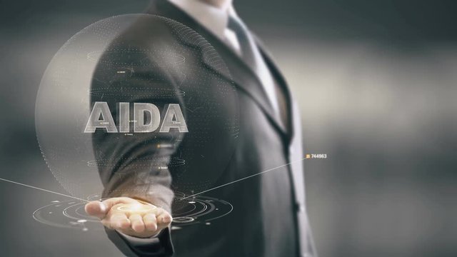 AIDA with hologram businessman concept