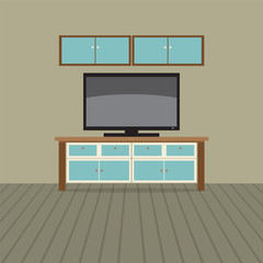 TV Shelf With Wall Cabinet Vector Illustration