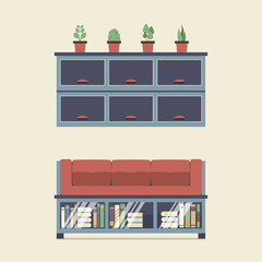 Cabinet Seat With Wall Cabinet Vector Illustration