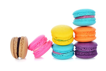 Tasty colorful macaroon on a white background
