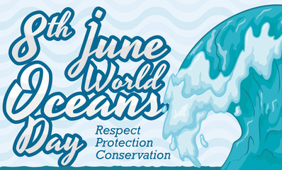 Impressive Wave Design for World Oceans Day Celebration, Vector Illustration