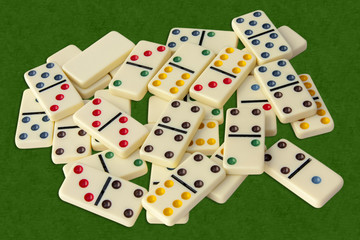 dominos sur tapis vert 