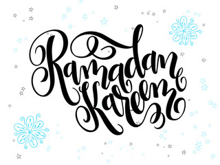 vector hand lettering greetings ramadan kareem text with doodle flowers and stars