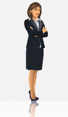 Businesswoman in black suits, with standing position or presentation poses, vector illustration