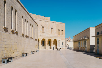 Fototapeta premium Fort Saint Angelo exterior with Officers Lounge on the left and Admirals hall on the right side, Birgu, Malta