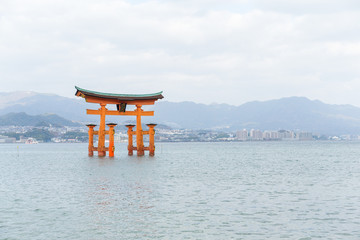 Giant floating Shinto torii gate of the Itsukushima Shrine