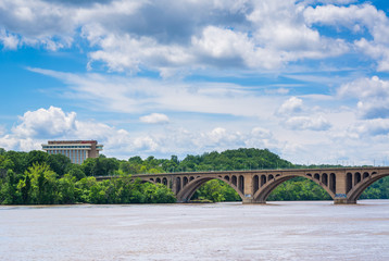 The Key Bridge and Potomac River in Georgetown, Washington, DC.