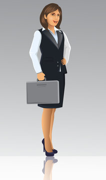 Businesswoman in black suits, with standing poses, vector illustration