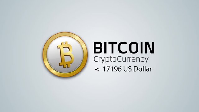 4K, BitCoin CryptoCurrency animated title with Value approximately
 twenty thousand US Dollar on white background