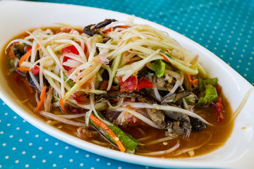 Papaya salad. Traditional spicy Thai food.