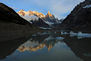 Reflection of Cerro Torre in Laguna Torre, Patagonia, Argentina, South America