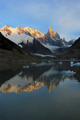 Fototapeta na wymiar Reflection of Cerro Torre in Laguna Torre, Patagonia, Argentina, South America